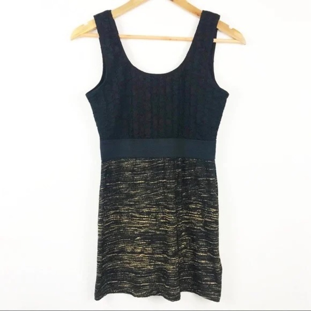 H&M Womens S Black Gold Metallic Textured Sleeveless Mini Dress Party Cocktail
